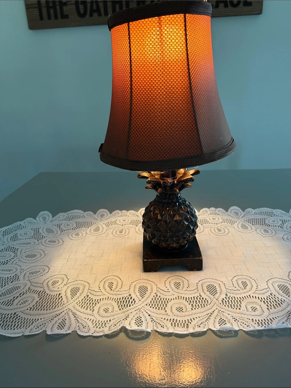 Vintage Brown Pineapple Lantern Table Lamp with Brown Shade